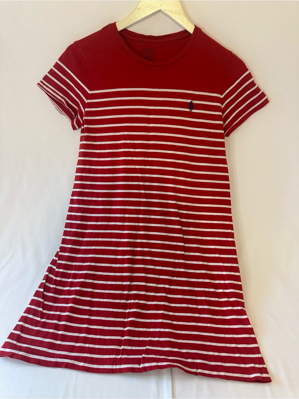 Polo by Ralph Lauren Red & White Striped Cotton Tee Dress